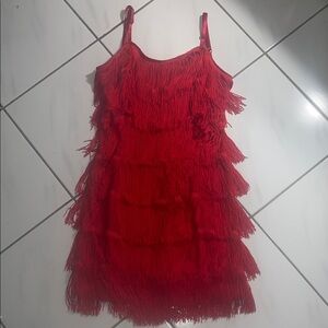 Vibrant Red Fringed Dance Dress